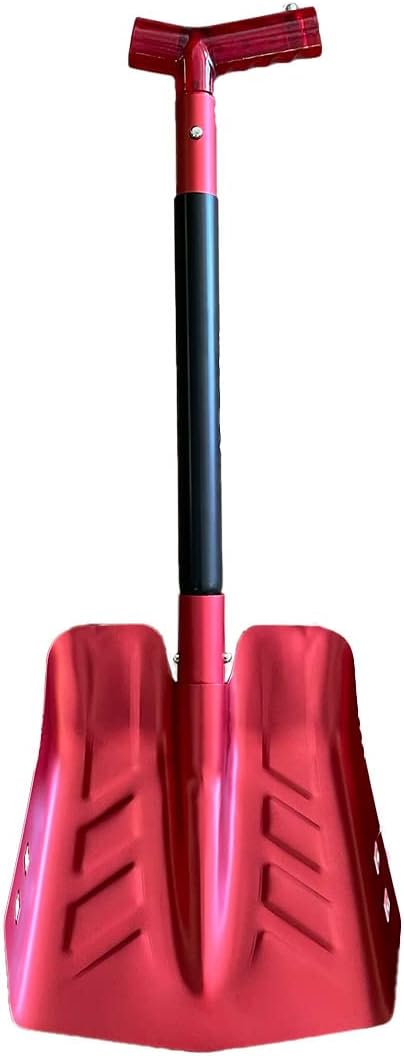 Emergency Snow Shovel with Saw - Converts from Dig to Chop/Hoe Mode Portable for Snowmobiles, Skiing, Backcountry, Avalanche Rescue Winter Survival Gear Car, Camping T6 Aluminum, Red