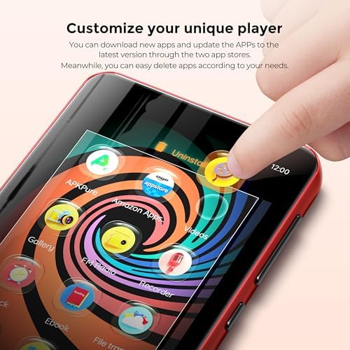 innioasis 160GB MP3 Player with Bluetooth and WiFi, Android Music Player with Spotify,Amazon Music,Pandora,4" Full Touch Screen MP3 Player with Audible,Libby,Audiobooks (Black_Red)