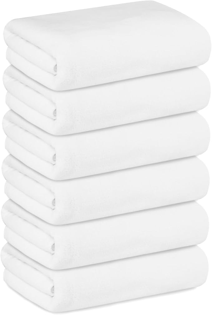 JML Bath Towels, Large Microfiber Bathroom Towel Set 6 Pack 30" x 60", Soft Absorbent Microfiber Body Towels for Adult, White