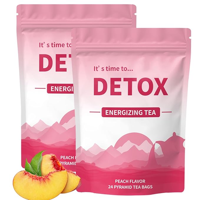 Detox Tea with Dandelion and Ginseng - Caffeine-Free, Gentle Botanical Formula for Bloating Relief and Digestion - Peach Flavor, For Men and Women (2pcs)