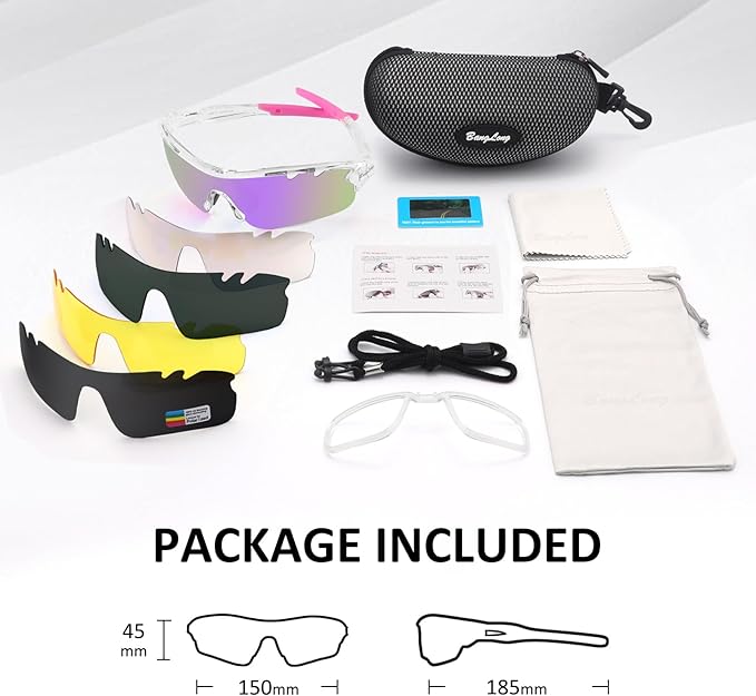 BangLong Polarized Sports Sunglasses Cycling Sun Glasses for Men Women with 5 Interchangeable Lenes for Running Baseball Golf