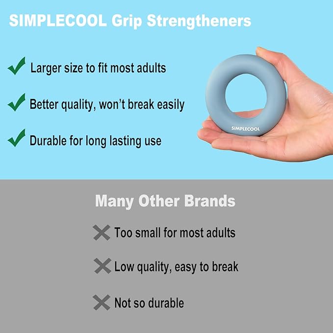 Grip Strength Trainer Hand Gripper Strengthener. Hand Finger Wrist Forearm Workout Exerciser for Strength Training Rock Climbing Athletes Rehabilitation Stress Relief. Silicone Rings 3.5 Inch.