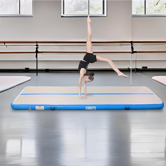 DOBESTS Inflatable Air Gymnastics Mat Tumbling Mat Tumble Track Gymnastics Training for Kids Home 6.6 feet 10 feet 13feet 16feet 20feet 4/8inch Thick for Cheerleading Dance Yoga Cheer Water With Pump
