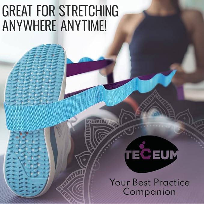 TECEUM Stretching Strap for Yoga & Physical Therapy – 10 Loops – Non-Elastic Leg Stretch Straps for Stretching, Exercising, Pilates, Post-Injury Rehabilitation for All Levels – Men & Women