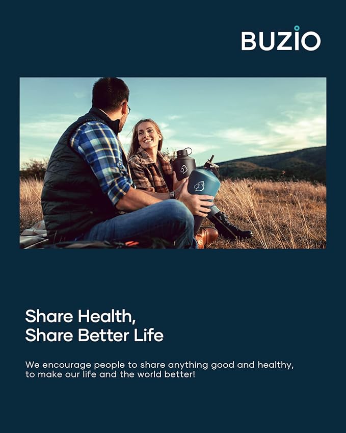 BUZIO 1 Gallon Water Jug with Straw Handle Lid, 128oz Water Bottle Stainless Steel Double Wall Hydro Jug 18/8 Food Grade Thermo Mug Keep Cold 48H & Hot 24H, Black