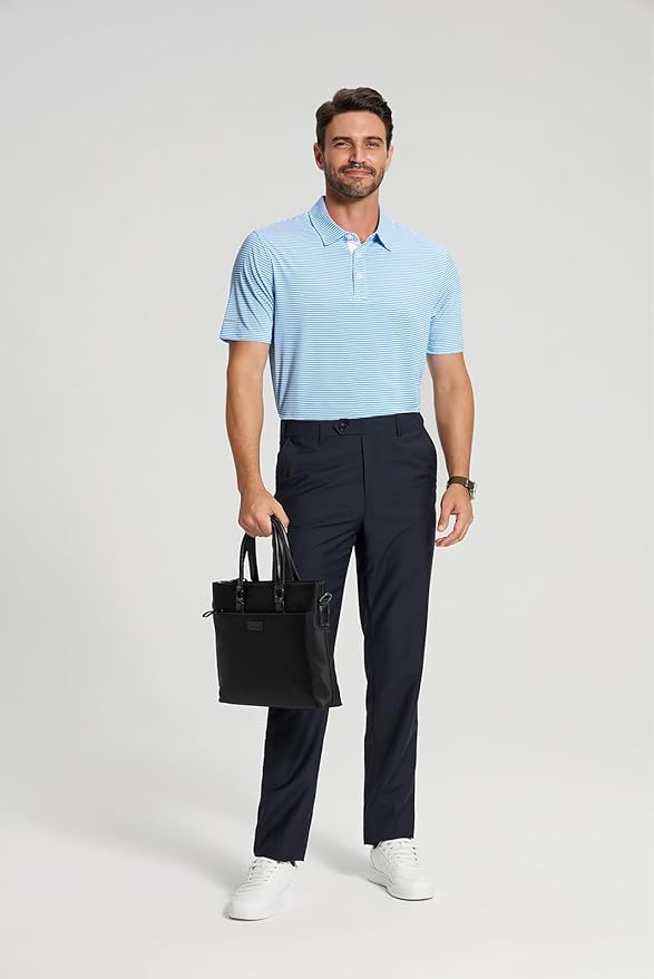 Golf Shirts for Men - Moisture Wicking Short Sleeve Performance Sport Casual Striped Collared Mens Polo Shirt