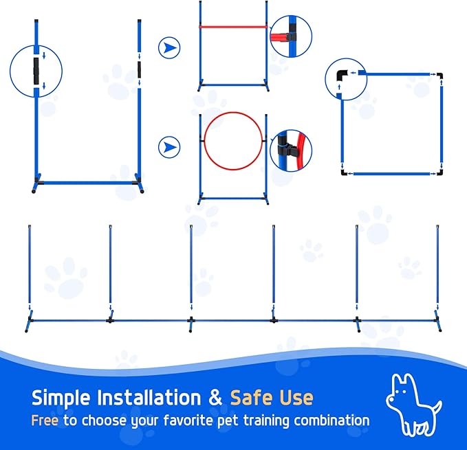 Dog Agility Course Backyard Set Dog Agility Equipment Obstacle Course Backyard Includes Adjustable High Hurdle,6 Weave Poles,Extended Tunnel,Jump Ring,Square Pause Box,2 Balls,Whistle,2 Carrying Bags