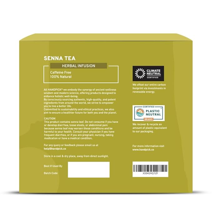 HANDPICK, Senna Tea Bags (50 Count) Non-GMO, Caffeine Free, Senna Leaves- Mild Taste | Premium Round Eco-conscious Tea Bags