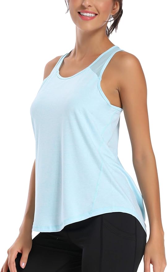 Aeuui Womens Workout Tops for Women Racerback Tank Tops Mesh Yoga Shirts Athletic Running Tank Tops Sleeveless Gym Clothes