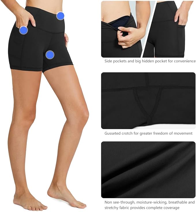 baleaf Women's 8"/ 5"/ 3" Biker Shorts High Waist Yoga Workout Gym Running Volleyball Spandex Shorts with Pockets