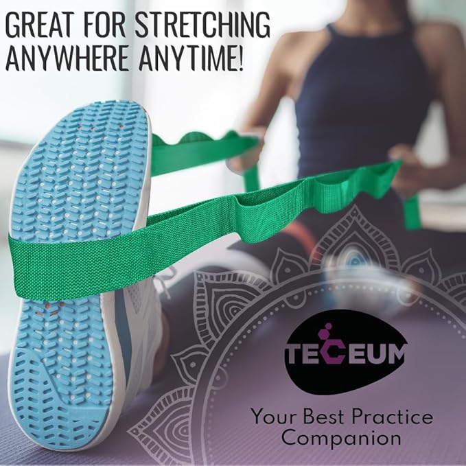 TECEUM Stretching Strap for Yoga & Physical Therapy – 10 Loops – Non-Elastic Leg Stretch Straps for Stretching, Exercising, Pilates, Post-Injury Rehabilitation for All Levels – Men & Women