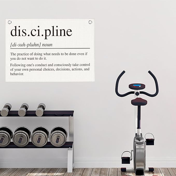 Discipline Gym Motivational Wall Art Banner Dorm Posters Gifts for Guys Men Women Gym Flag Decor for Home Gym Bedroom Workout Room 30x20 Inchs