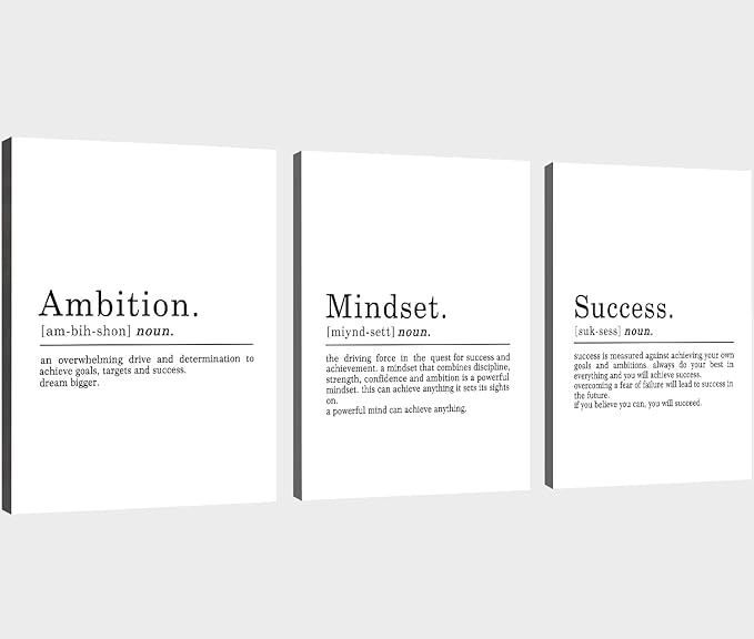 Inspirational Canvas Painting Wall Art -EPHANY ART - Mindset Quotes Prints, Ambition Letters Poster, Motivational Wall Art, Success Framed Entrepreneur Poster, Positive Quotes Wall Poster for Home Office Workplace (L-3pcs,12x16inchx3pcs)