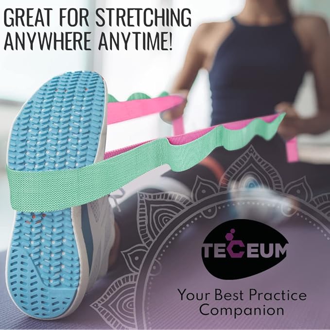 TECEUM Stretching Strap for Yoga & Physical Therapy – 10 Loops – Non-Elastic Leg Stretch Straps for Stretching, Exercising, Pilates, Post-Injury Rehabilitation for All Levels – Men & Women