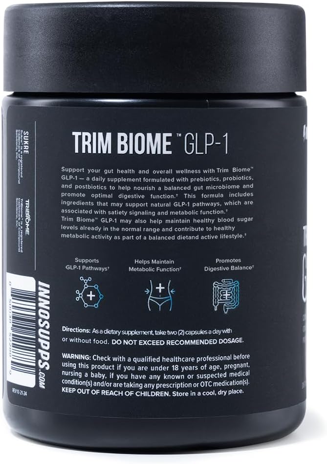 InnoSupps Trim Biome™ GLP-1 | Gut Health + Metabolic Support* | Prebiotic + Probiotic + Postbiotic | Akkermansia + Berberine | 60 Capsules. 30 Servings