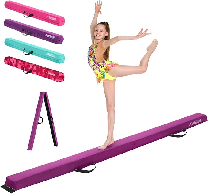 AWSUM Foldable Balance Beam for Kids, 6ft/8ft/9ft/10ft Anti-Slip Gymnastics Equipment, Suede Cover, Toddler to Teen, for Home Training School