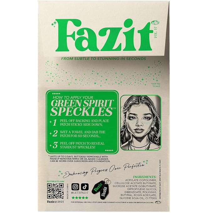 Fazit Makeup Patches - Face Makeup Patches - Beauty Face Makeup - Green Speckles - Waterproof Green Speckles - Temporary Face Green Speckles for Women - 6 Count