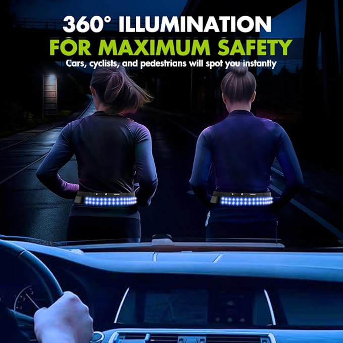 Colorway Led Running Belt – Day & Night Adjustable Waist Pack, Removable Light Strip, 3 Pouches for All Essentials, Reflective Running Gear for Men & Women (Rechargeable, Machine Washable)