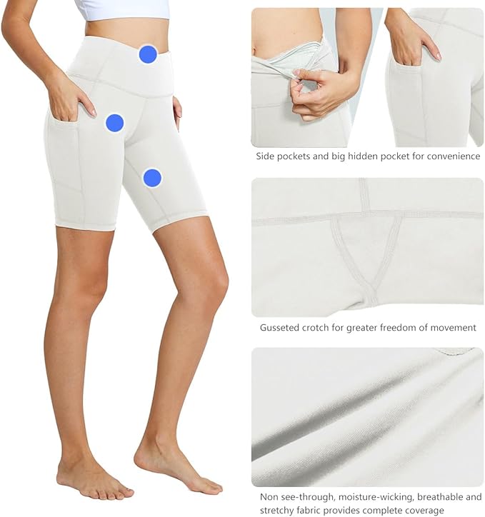 baleaf Women's 8"/ 5"/ 3" Biker Shorts High Waist Yoga Workout Gym Running Volleyball Spandex Shorts with Pockets