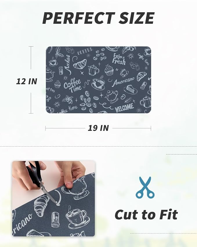 AMOAMI Coffee Mat Hide Stain Rubber Backed Absorbent Dish Drying Mat for Kitchen Counter - Fits Under Coffee Maker & Espresso Machine (12x19,DUST BLUE)