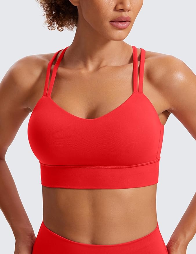 CRZ YOGA Softness Mold Womens Butterluxe Strappy Longline Sports Bra - Double Spaghetti Strap Workout Yoga Crop Top Athletic