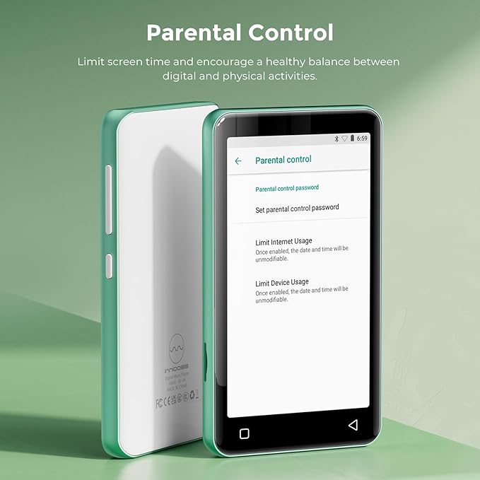 innioasis 80GB MP3 Player with Bluetooth and WiFi, MP3 Player for Kids with Spotify, Spotify Kids, Pandora, Audible, 4.0" Touch Screen Music Player with Parental Controls, Up to 1TB (White+ Green)