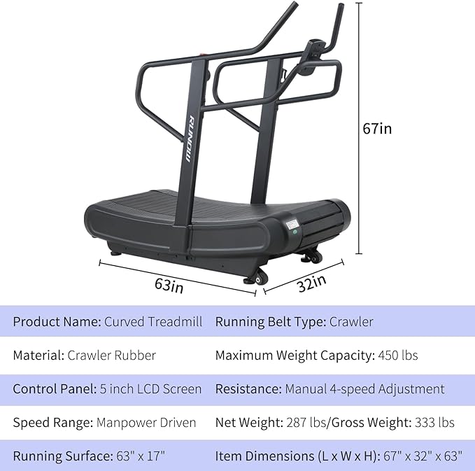 RUNOW Curved Treadmill, Non-Electric Motorized Treadmill for Commercial & Home Running Machine with Customization & Resistance Adjustment