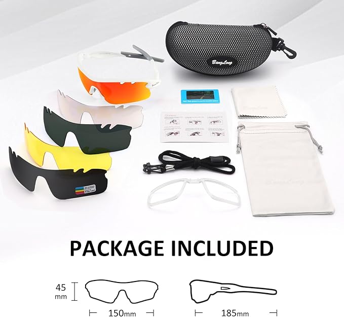 BangLong Polarized Sports Sunglasses Cycling Sun Glasses for Men Women with 5 Interchangeable Lenes for Running Baseball Golf
