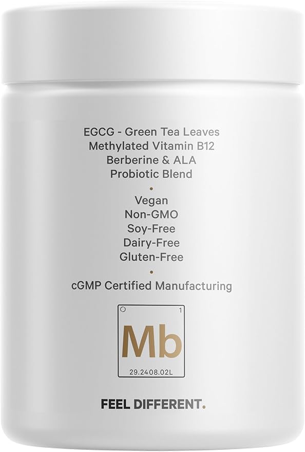 Codeage M-Burn Optimized Supplement - Decaffeinated Green Tea Std. to 50% EGCG, Berberine, Akkermansia, Vitamin B12 - Probiotics - Vitamins - 60 Capsules