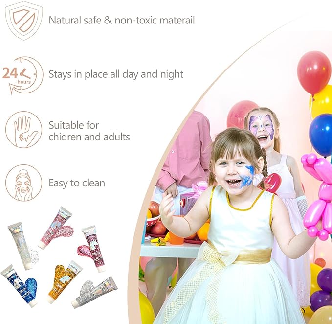 6PCS Pink Face Body Glitter Gel,Mermaid Holographic Sequins Chunky Glitter Paint for Party Singer Concerts Music Festival Rave Accessories for Girls Women Face Body Hair Sparkling Makeup