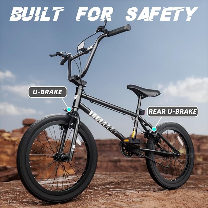 67i Boys BMX Bike 18/20 Inch Ages 8-12 Kids Bicycle with Front Rear U Brake Adjustable Seat Iron Fork 2.09" Wide Tires