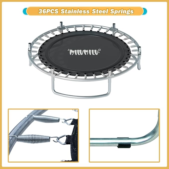 60" Indoor Outdoor Trampoline for Kids,MILUMILU Mini Baby Trampoline with Safety Enclosure Net, Basketball Hoop, Jumping Mat - Birthday Gifts for Children Boy Girl.