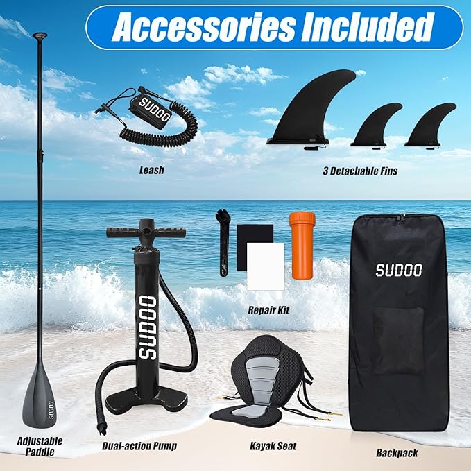 Inflatable Stand Up Paddle Board 10‘x30‘‘- Ultra-Light SUP with Backpack, Pump, Paddle, Coil Leash, 3 Fins, Repair Kit, Stable Design, Non-Slip EVA Deck for Adults & Youth