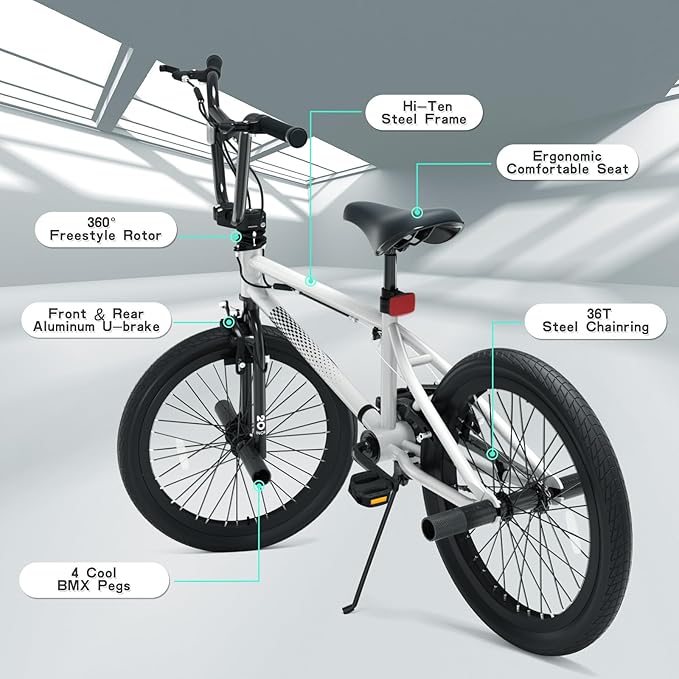 67i Boys BMX Bike 18/20 Inch Ages 8-12 Kids Bicycle with Front Rear U Brake Adjustable Seat Iron Fork 2.09" Wide Tires