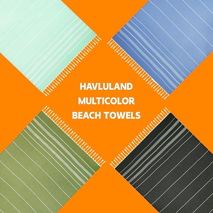 HAVLULAND Set of 6 Turkish Cotton Beach Towels, Oversized 72"x40", Quick-Dry, Absorbent, Lightweight, Sand-Free, Compact, Ideal for Beach, Pool, Gym, Yoga, Travel, Camping, Picnic - Bulk of 6 Beige
