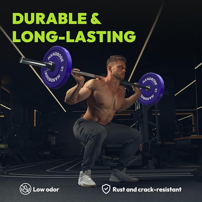 Colored Bumper Weight Plates Olympic Weight Plate Set 2-Inch, 10/15/20/25/35/45/55 lb Barbell Weight Plates Set for Home Gym, Rubber Strength Training Weights Plates for Weight Lifting