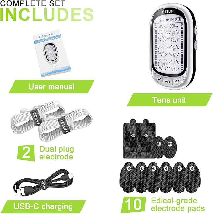 Dual Channel TENS EMS Unit Large Screen 24 Modes 36 Levels Intensity Muscle Stimulator, Rechargeable Electric Pulse Massager TENS Machine for Lower Back Neck Shoulder Pain Relief with 10 Pads