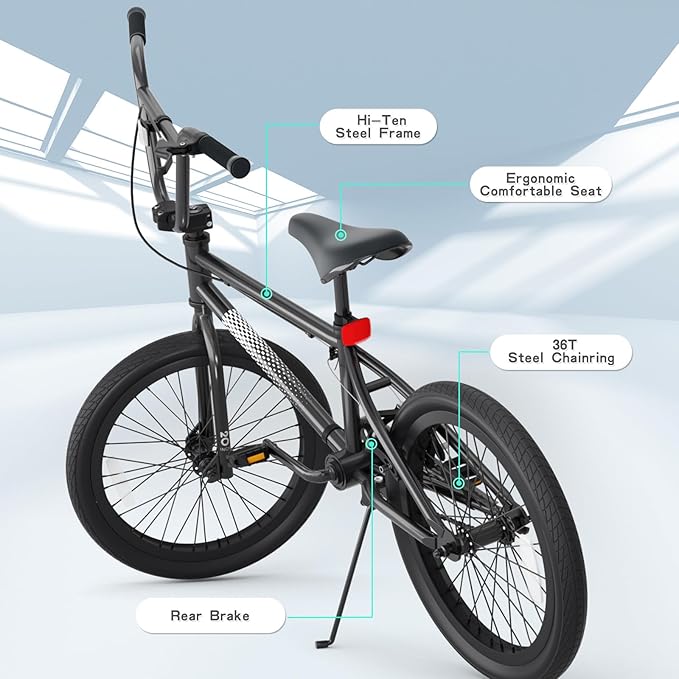 67i Boys BMX Bike 18/20 Inch Ages 8-12 Kids Bicycle with Front Rear U Brake Adjustable Seat Iron Fork 2.09" Wide Tires