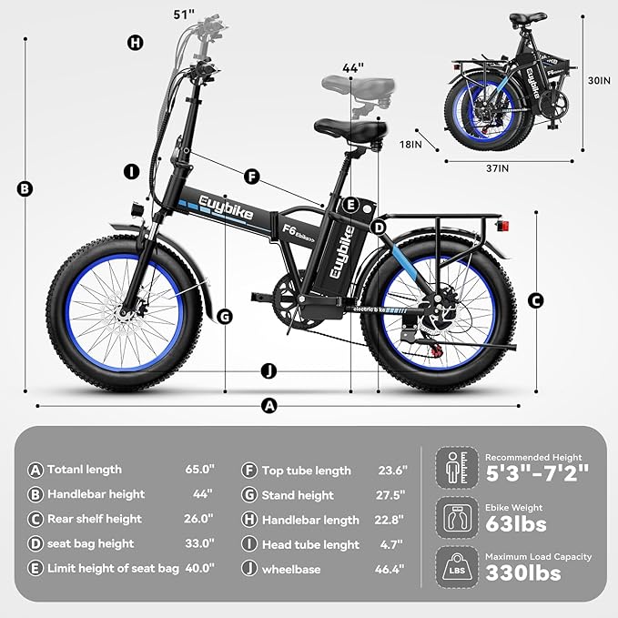 Foldable Electric Bike for Adults, 30+MPH, 48V 20Ah Removable Lithium Battery up to 80Miles, 20" Fat Tire 1000W Peak Motor Dirt Ebike Adult Electric Bicycle for Commute Beach Mountain E Bike
