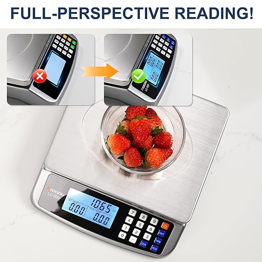 66lb Food Scale, Commercial Kitchen Scale with Price Computing, Plug-in Usable, 0.05oz/1g, 304 Stainless Steel, for Cooking, Vegetables, Farm, Industry, Counting. LC300 Grey