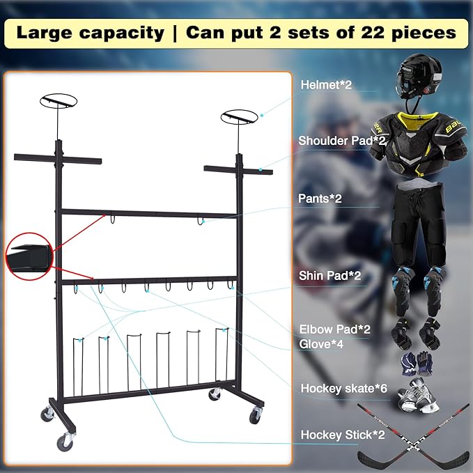 Hockey Gear Drying Rack - Ice Hockey Stick Holder Field Hockey Equipment Dryer - Large Hockey Display Storage Rack Sports Metal Tree Stand for Lacrosse (Patent Protected)