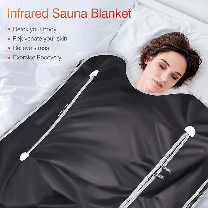 Infrared Sauna Blanket-Sauna Blanket for Home Use, Portable Design for Relaxation and Detoxification Highest 176℉, 20-60 Minutes Timer (Deep Black)