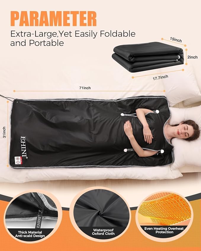 Infrared Sauna Blanket-Sauna Blanket for Home Use, Portable Design for Relaxation and Detoxification Highest 176℉, 20-60 Minutes Timer, 6 ft x 2.65 ft(Pitch-Black)