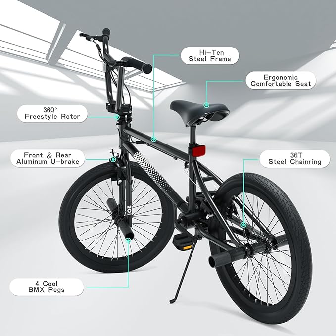 67i Boys BMX Bike 18/20 Inch Ages 8-12 Kids Bicycle with Front Rear U Brake Adjustable Seat Iron Fork 2.09" Wide Tires