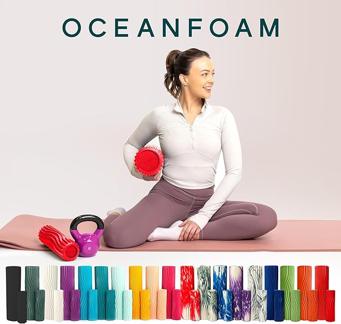 Oceanfoam Tidal Roller - Red - Muscle Massage Foam Roller for Back Pain & Stretching - Firm and Ergonomic Wide Wave Textured - Yoga, Athletics, & Wellness - Full Size, 20" x 5"