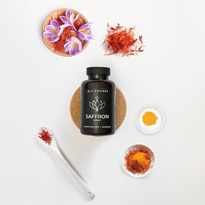ACEWORKZ Saffron Supplement - 100% Pure Saffron Extract Capsules - Support Weight Management, Craving Control & Eye Health - for Women & Men (90 Capsules)
