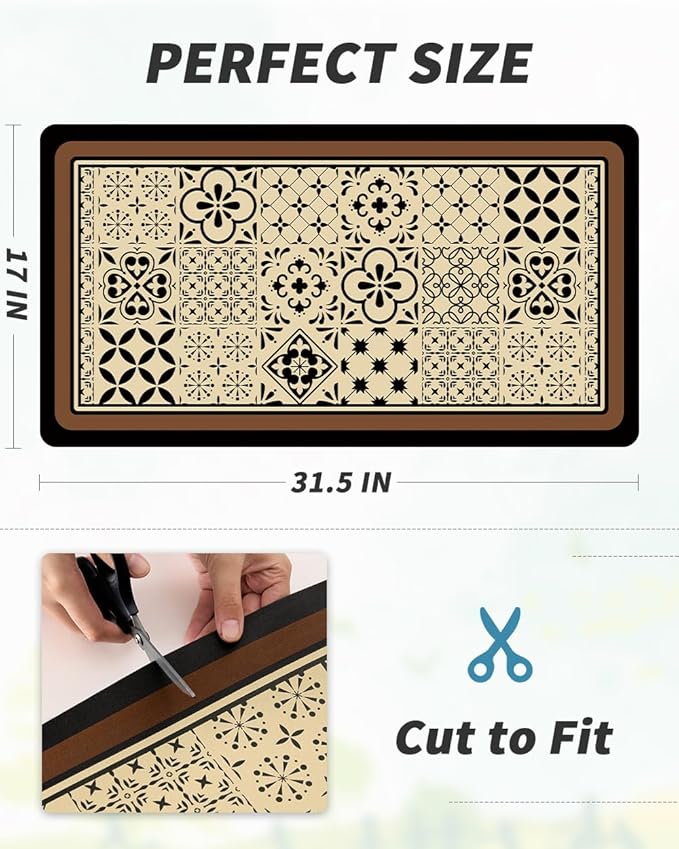 AMOAMI Coffee Mat Hide Stain Rubber Backed Absorbent Dish Drying Mat for Kitchen Counter - Fits Under Coffee Maker or Machine - Khaki 17x31.5