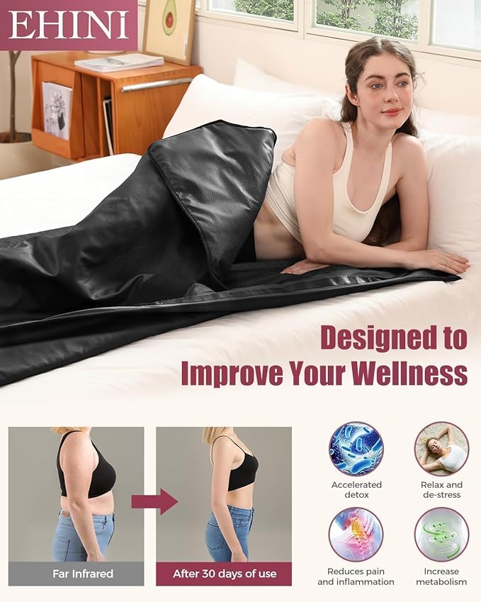 Infrared Sauna Blanket - Portable Far Infrared Sauna for Home Relaxation - PU Sauna Blanket - Infrared Blanket Sauna with 77–176 °F Temp Range(Pure Black)
