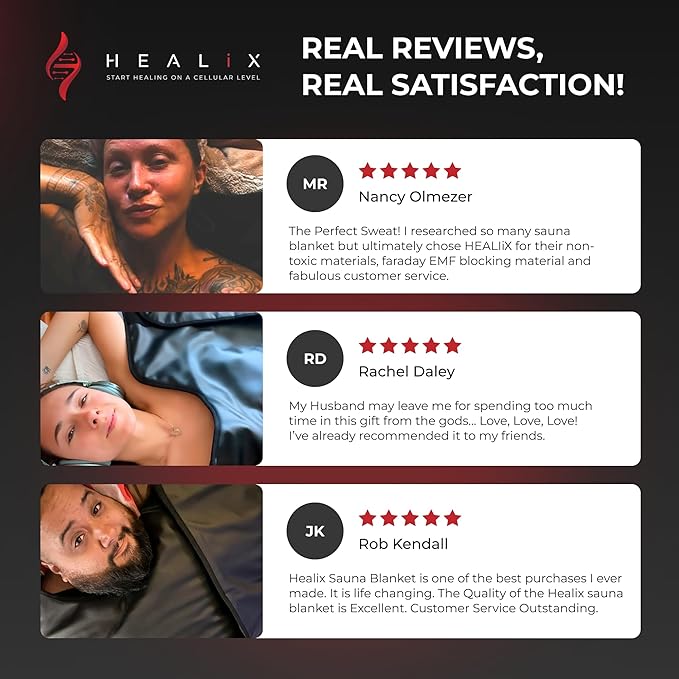 Healix Infrared Sauna Blanket Zero EMF – Portable Home Sauna Blanket for Detox & Weight Loss | Far Infrared Heating, VOC-Free, Adjustable Temp (77–176°F), Carbon Fiber Heating & Zipper Seam