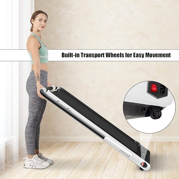 GYMAX Walking Pad, 2 in 1 Free Installation Under Desk Treadmill with Smart App, Remote Control & LED Display, 2.25HP Foldable Portable Compact Running Machine for Small Spaces Home Office